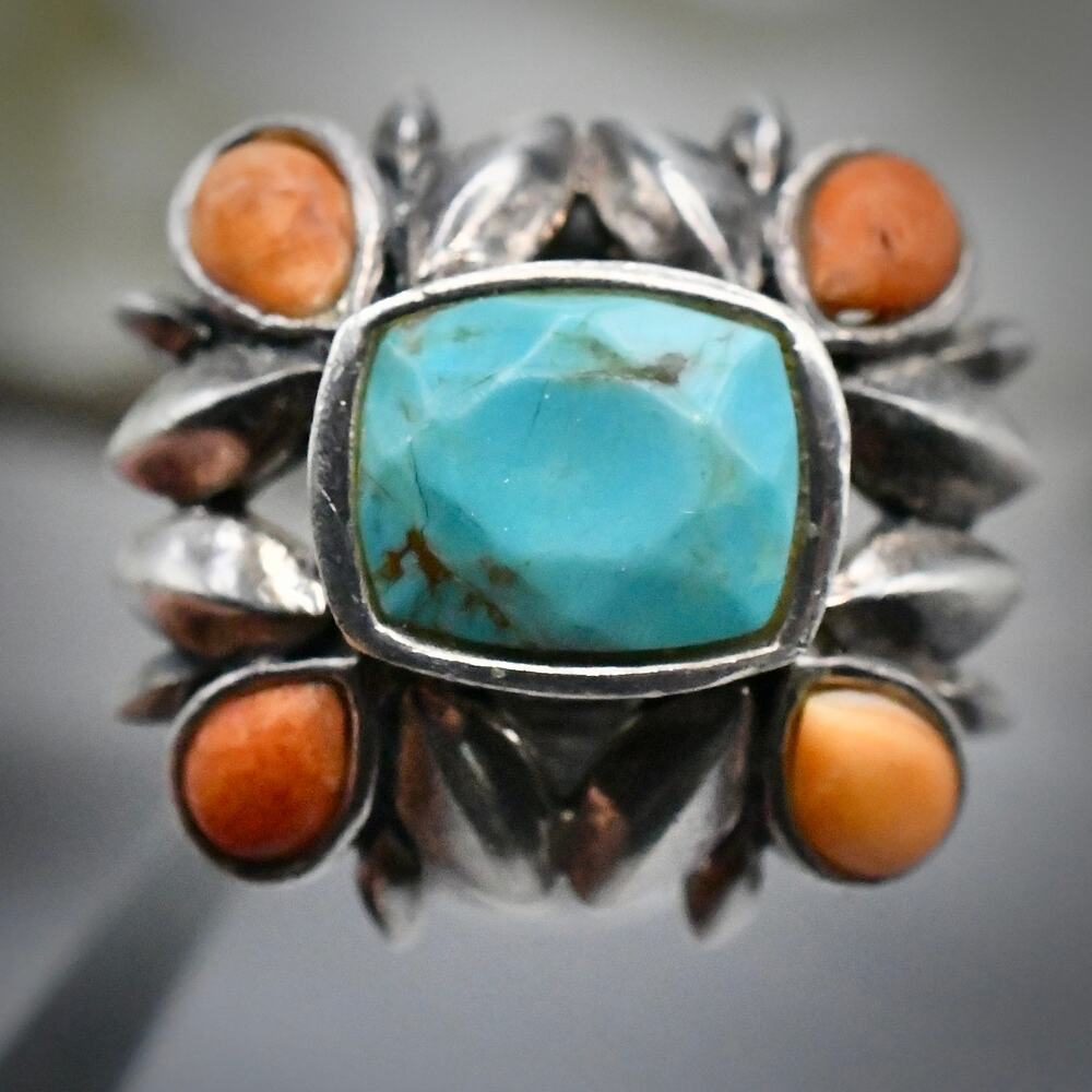 Vintage Studio Barse 925 Sterling Silver Turquoise Coral Statement Ring 18.85g - Picture 7 of 11